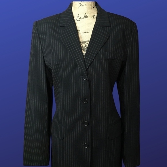 𝅺INC INTERNATIONAL CONCEPTS Long Fitted Blazer Jacket, BLACK PINSTRIPE, Size 12 - Picture 1 of 8
